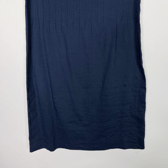 Theory Size 6 Navy Blue Linen Ashby Dress Off The Shoulder Seamed Details Sheath - Picture 4 of 9